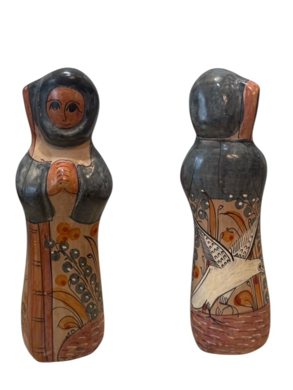 Mexican Hand Painted Folk Art Pottery Praying Mary Dove Peace Figurine Nativity